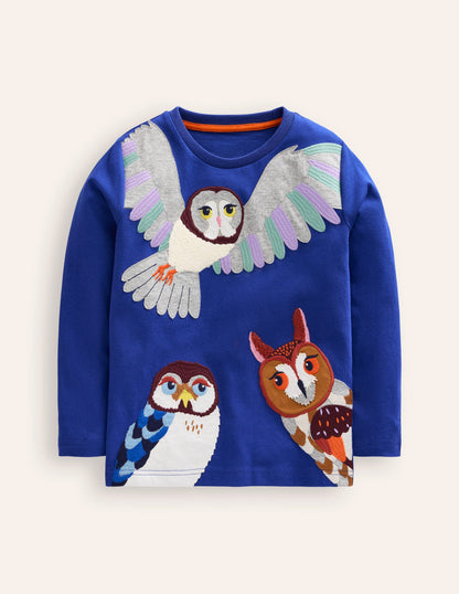 Owl Applique T-Shirt-Sapphire Blue Owls