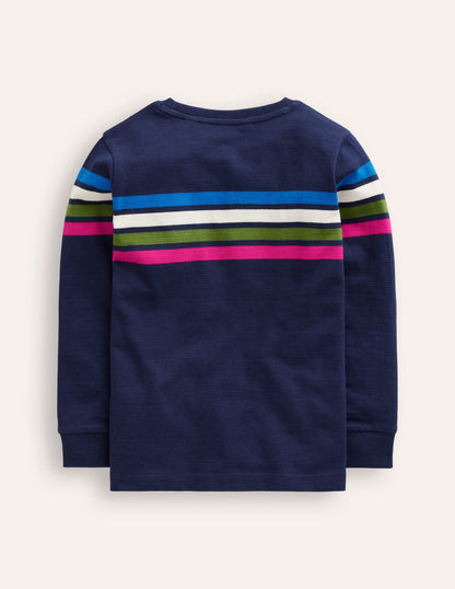 Textured T-Shirt-College Navy Chest Stripe