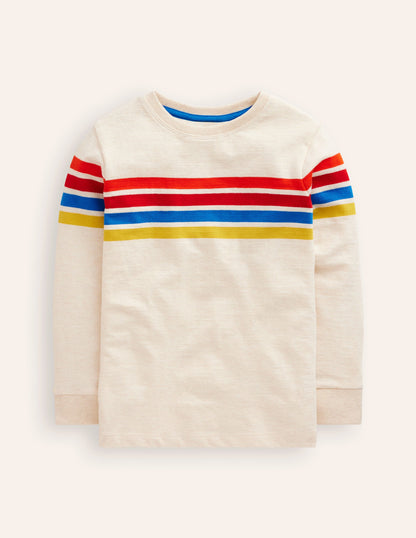 Textured T-Shirt-Oatmeal Marl Chest Stripe