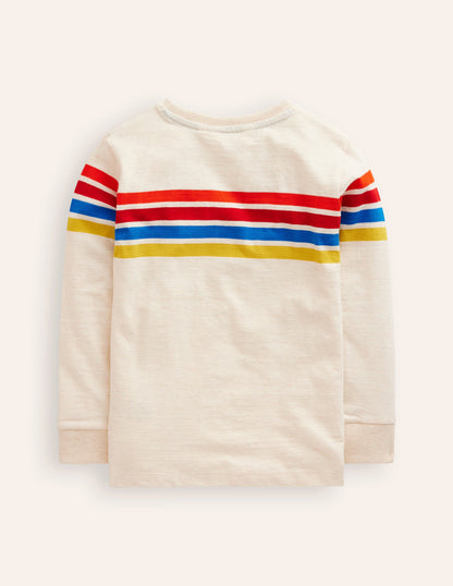 Textured T-Shirt-Oatmeal Marl Chest Stripe