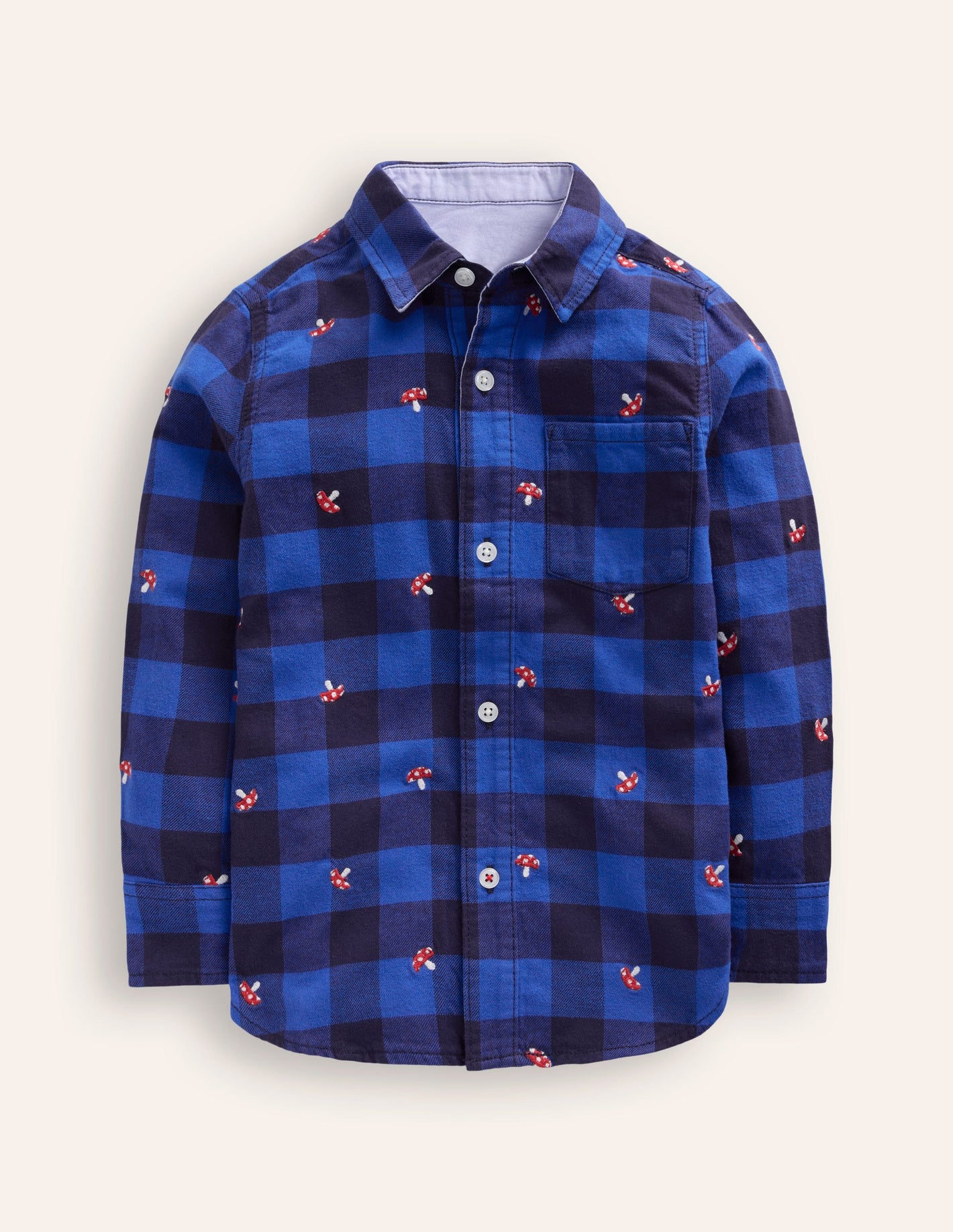 Cosy Cotton Check Shirt-Embroidered Toadstool Check