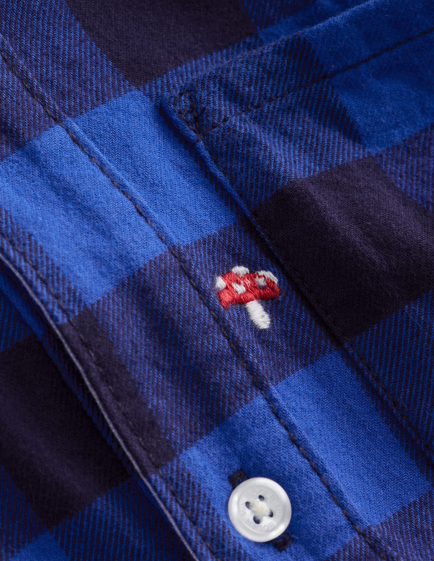 Cosy Cotton Check Shirt-Embroidered Toadstool Check