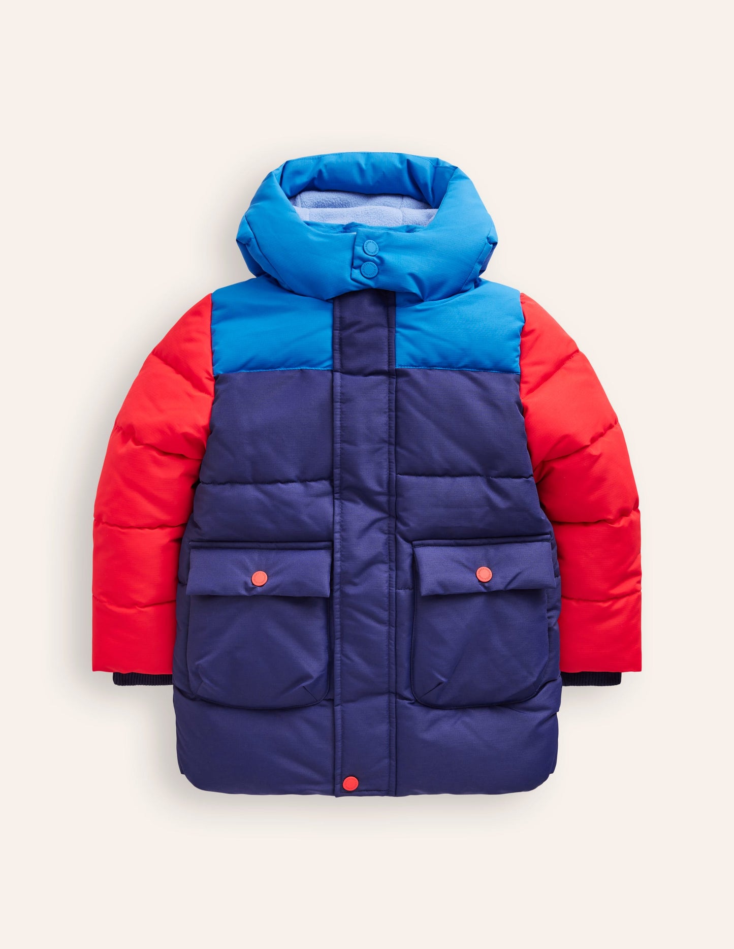 Fleece Lined Padded Coat-College Navy Colourblock