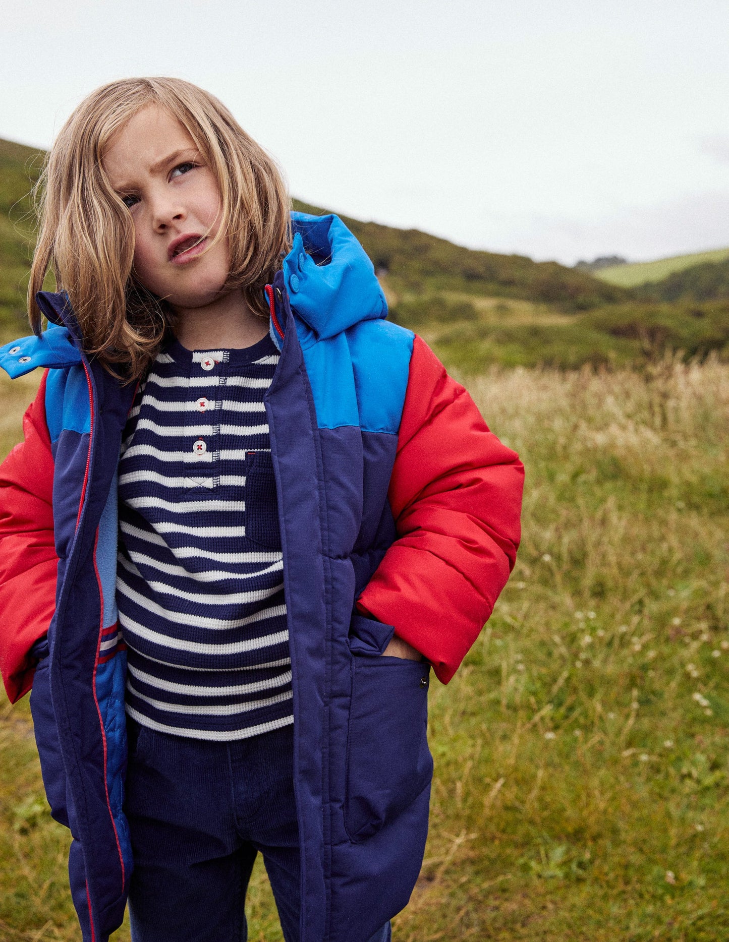 Fleece Lined Padded Coat-College Navy Colourblock