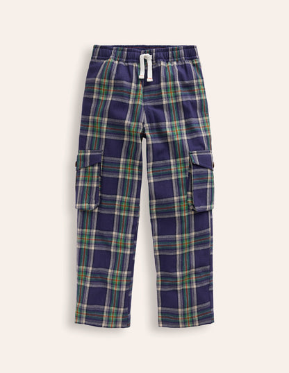 Cosy Lined Cargo Trousers-Navy / Green Check