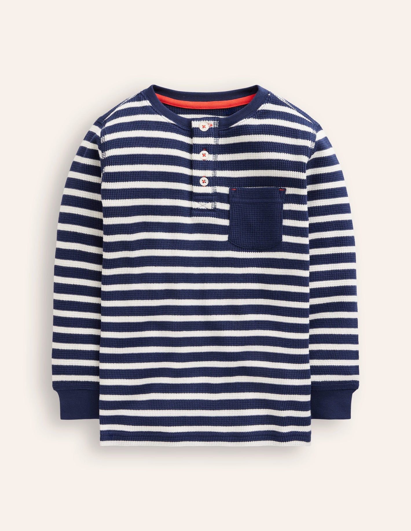 Waffle Henley T-Shirt-College Navy and Ivory Stripe