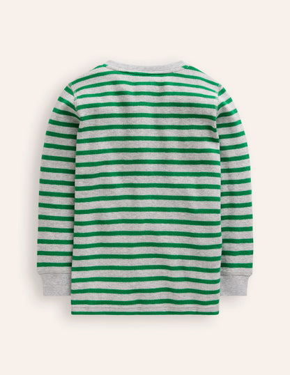 Waffle Henley T-Shirt-Highland Green and Grey Marl