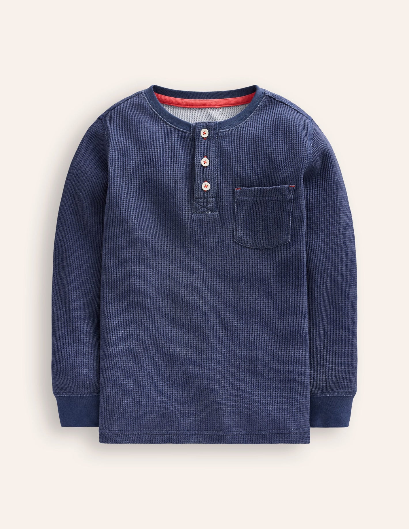 Waffle Henley T-Shirt -College Navy Marl