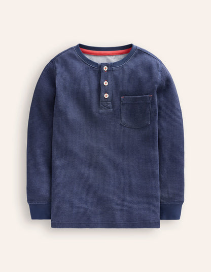 Waffle Henley T-Shirt-College Navy Marl