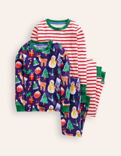 Snug Twin Pack Pyjamas-Christmas Presents and Stripe