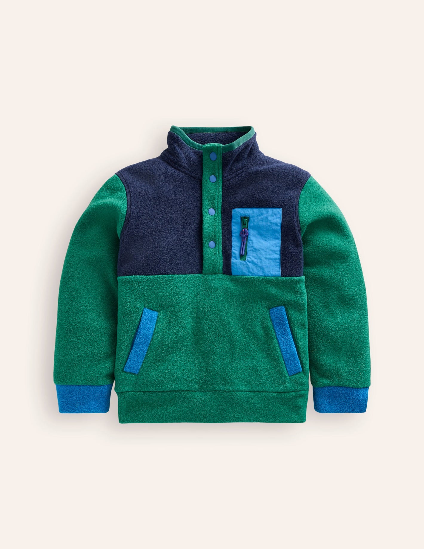 Cosy Fleece Pop Over-Jewel Green Colourblock