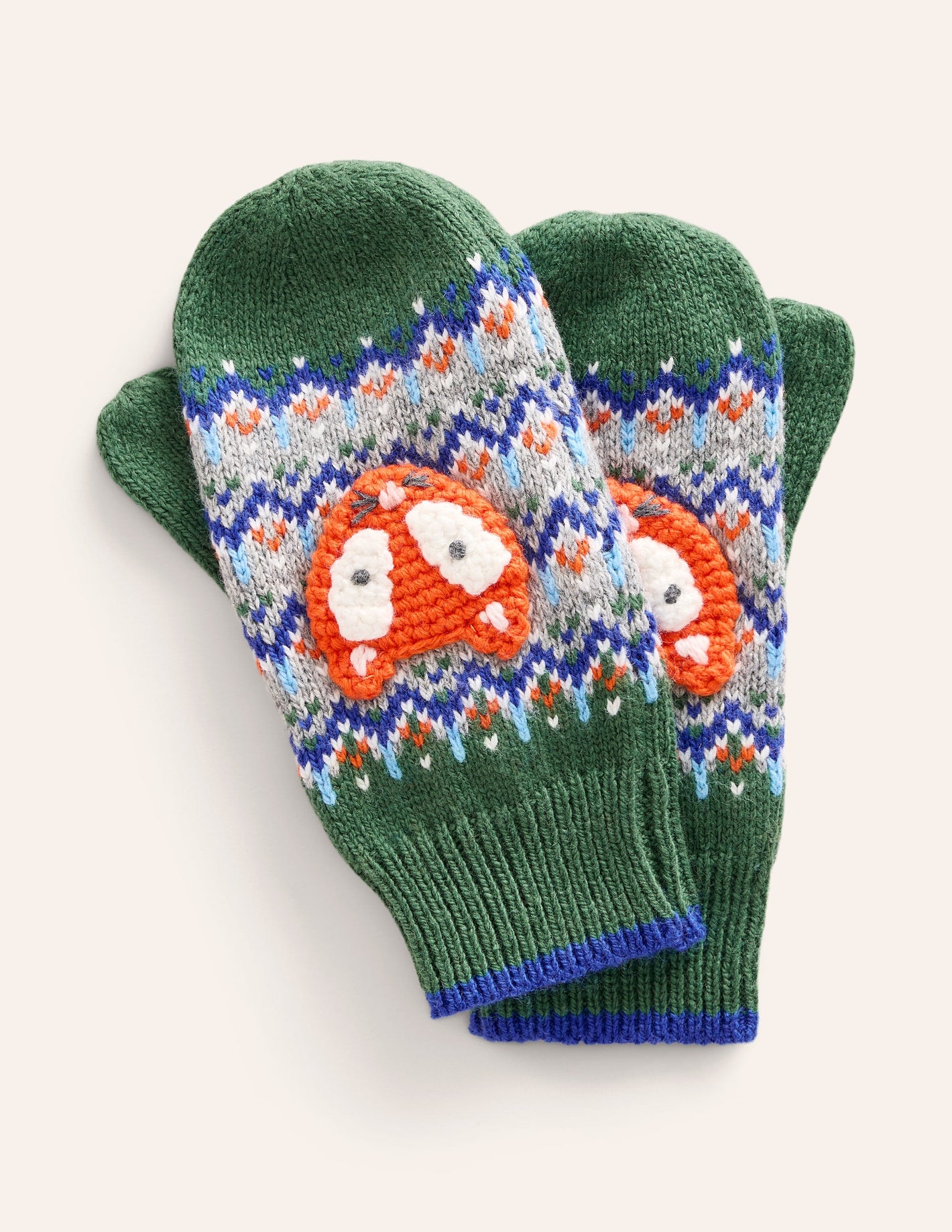 Fair Isle Novelty Mittens-Spruce Green Marl Fox