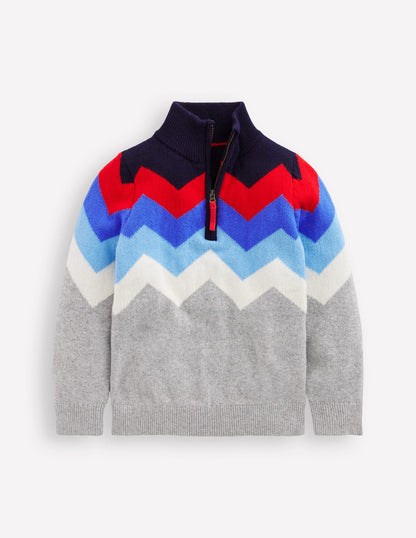 Heritage Half-Zip Jumper-Grey Marl Chevron