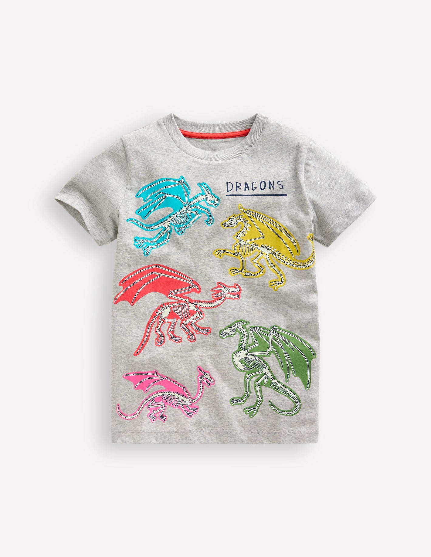 Short Sleeve GITD T-shirt -Grey Marl Dragons