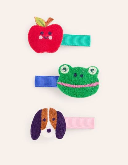 3 Pack Hair Clips-Multi Animals