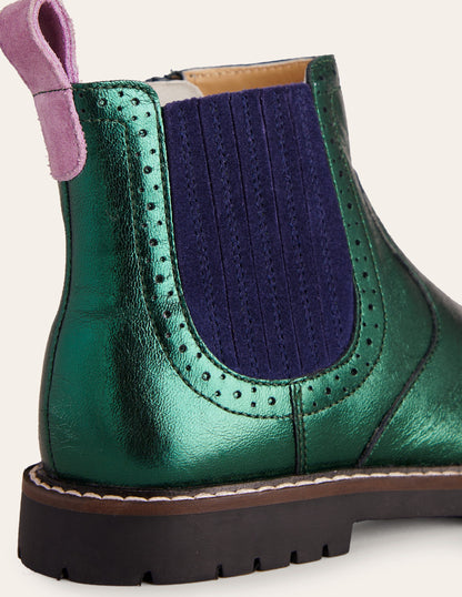 Leather Chelsea Boots-Metallic Green