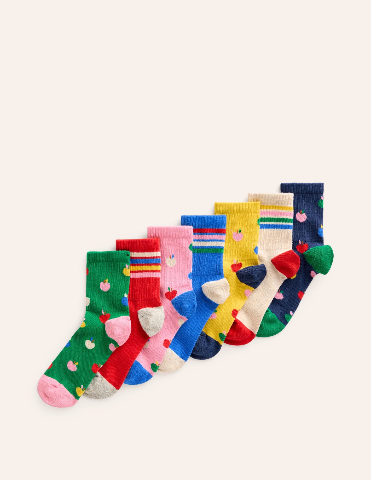 Ribbed Socks 7 Pack-Multi Apples