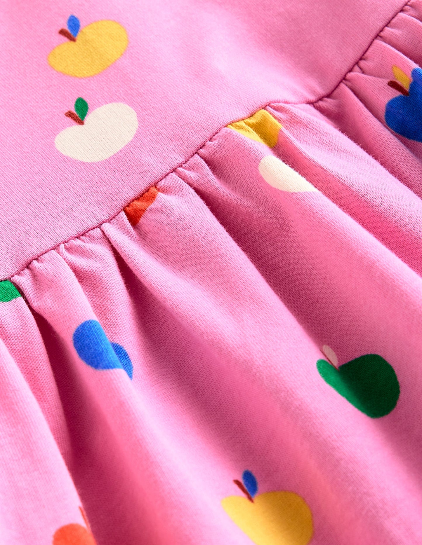 Short-sleeved Fun Jersey Dress-Cosmos Pink Rainbow Apples