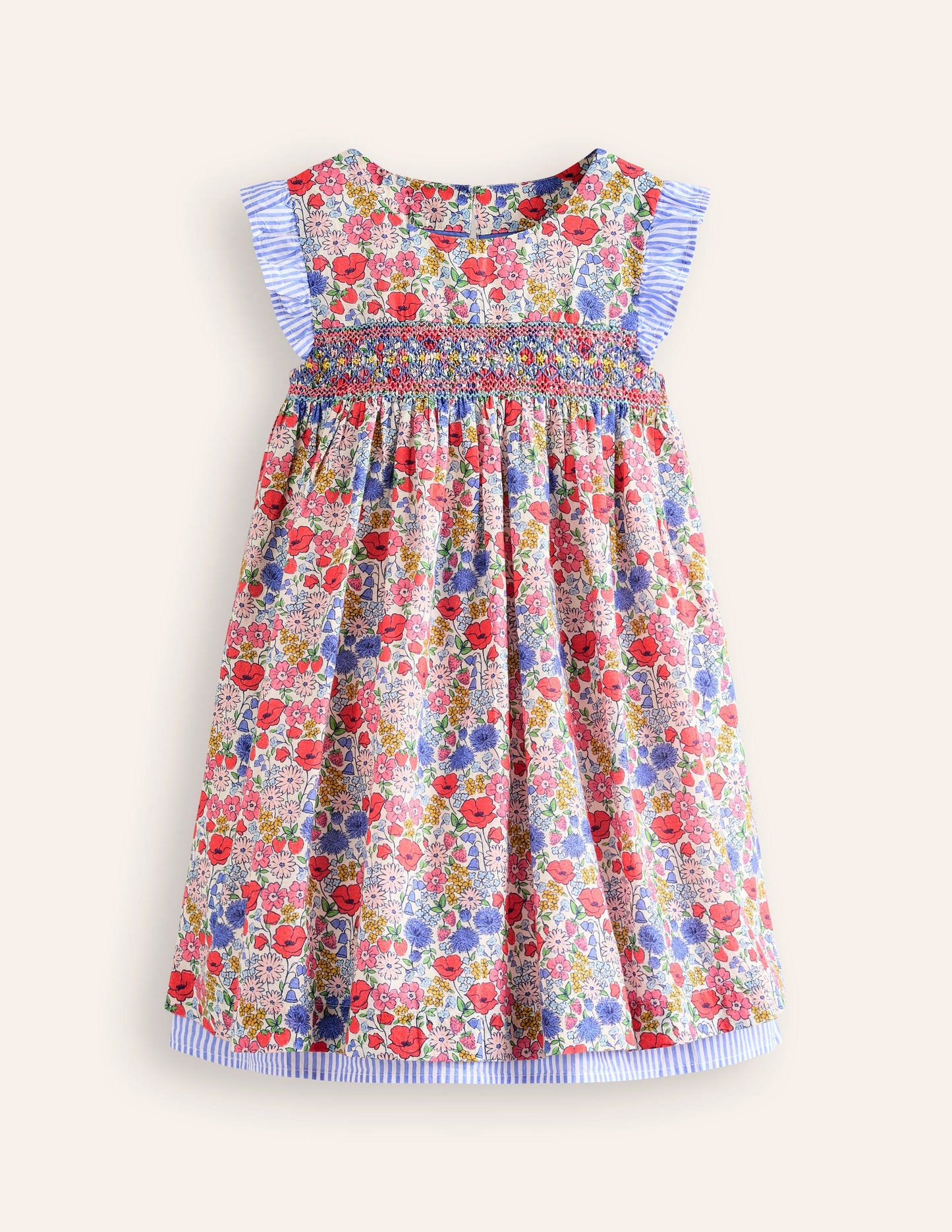 Smocked Lace Trim Dress-Multi Flowerbed