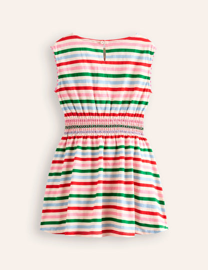 Shirred Waist Jersey Dress-Multi Stripe