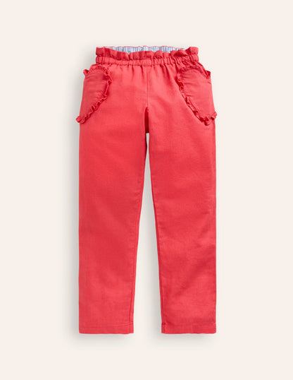 Cotton Linen Pull-on Trousers-Jam Red