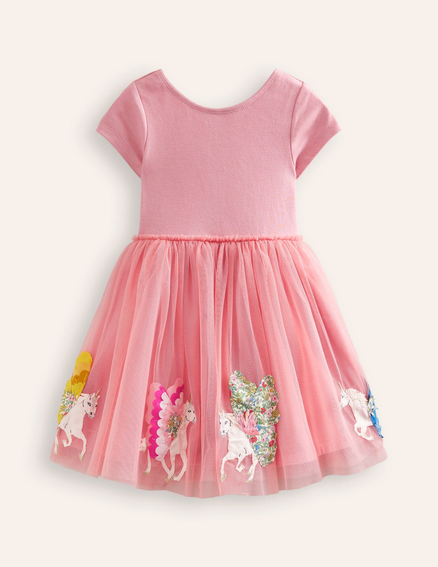 Katie Appliqué Tulle Dress-Almond Pink Unicorns