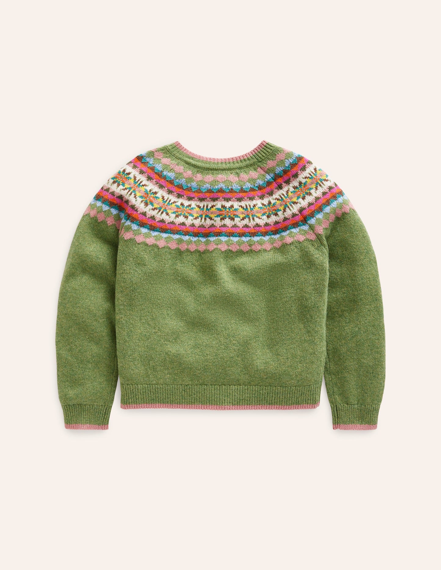 Edie Fair Isle Cardigan-Green/ Pink Fair Isle