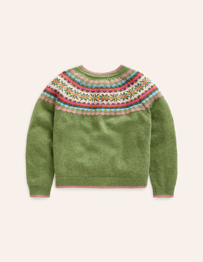 Edie Fair Isle Cardigan-Green/ Pink Fair Isle