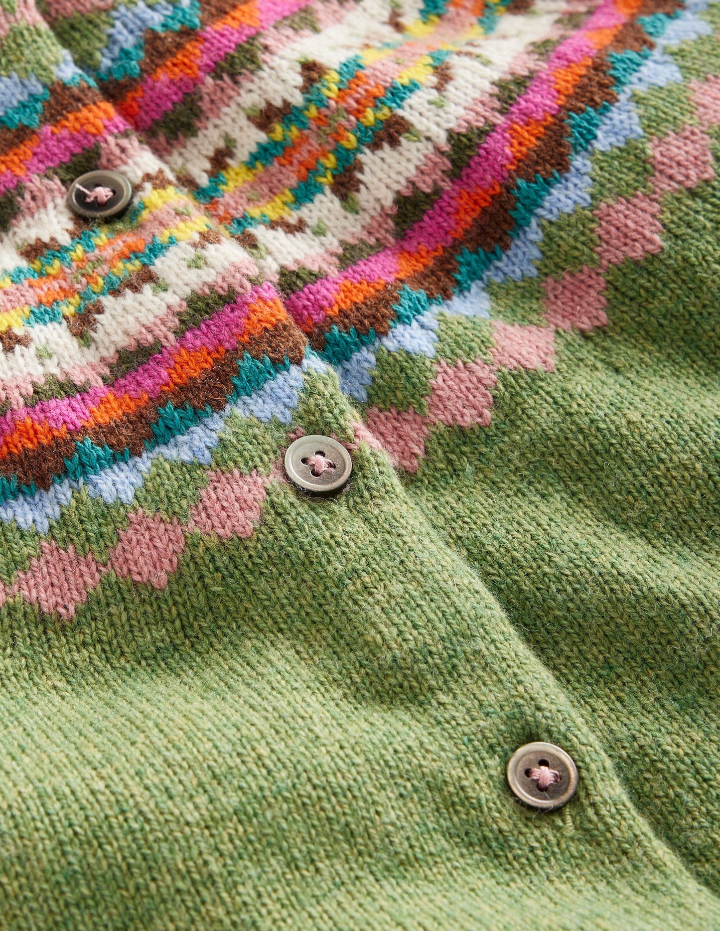 Edie Fair Isle Cardigan-Green/ Pink Fair Isle