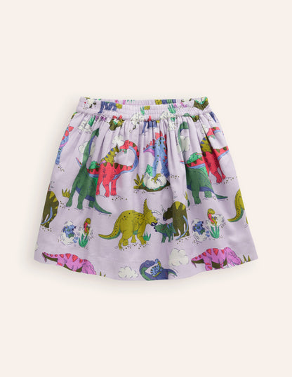 Printed Pull-On Twirly Skirt-Lilac Dino Family