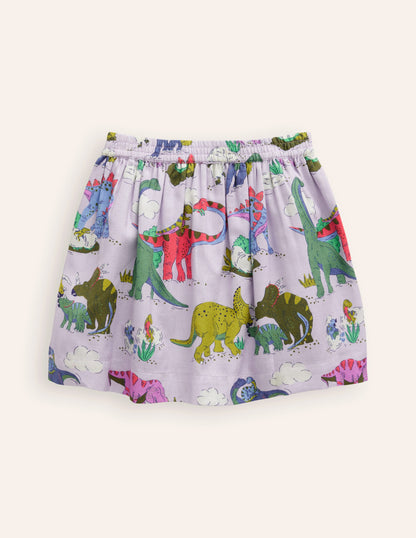 Printed Pull-On Twirly Skirt-Lilac Dino Family