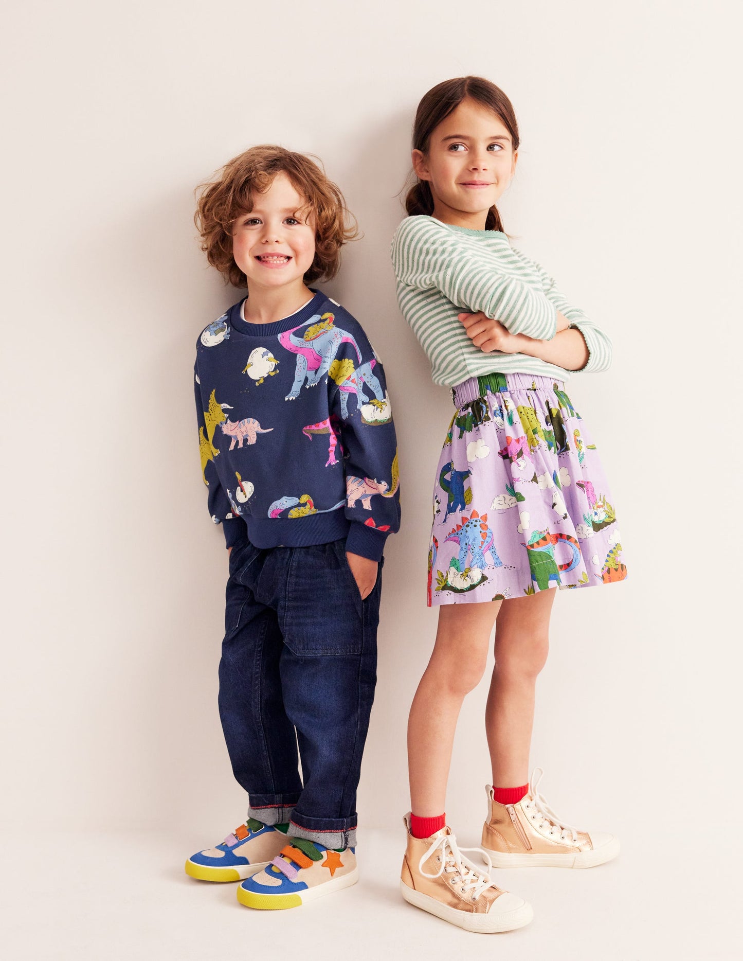 Printed Pull-On Twirly Skirt-Lilac Dino Family