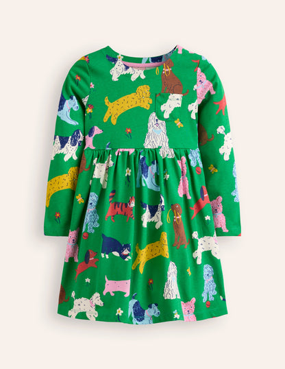 Long-Sleeved Fun Jersey Dress-Green Park Play Pets