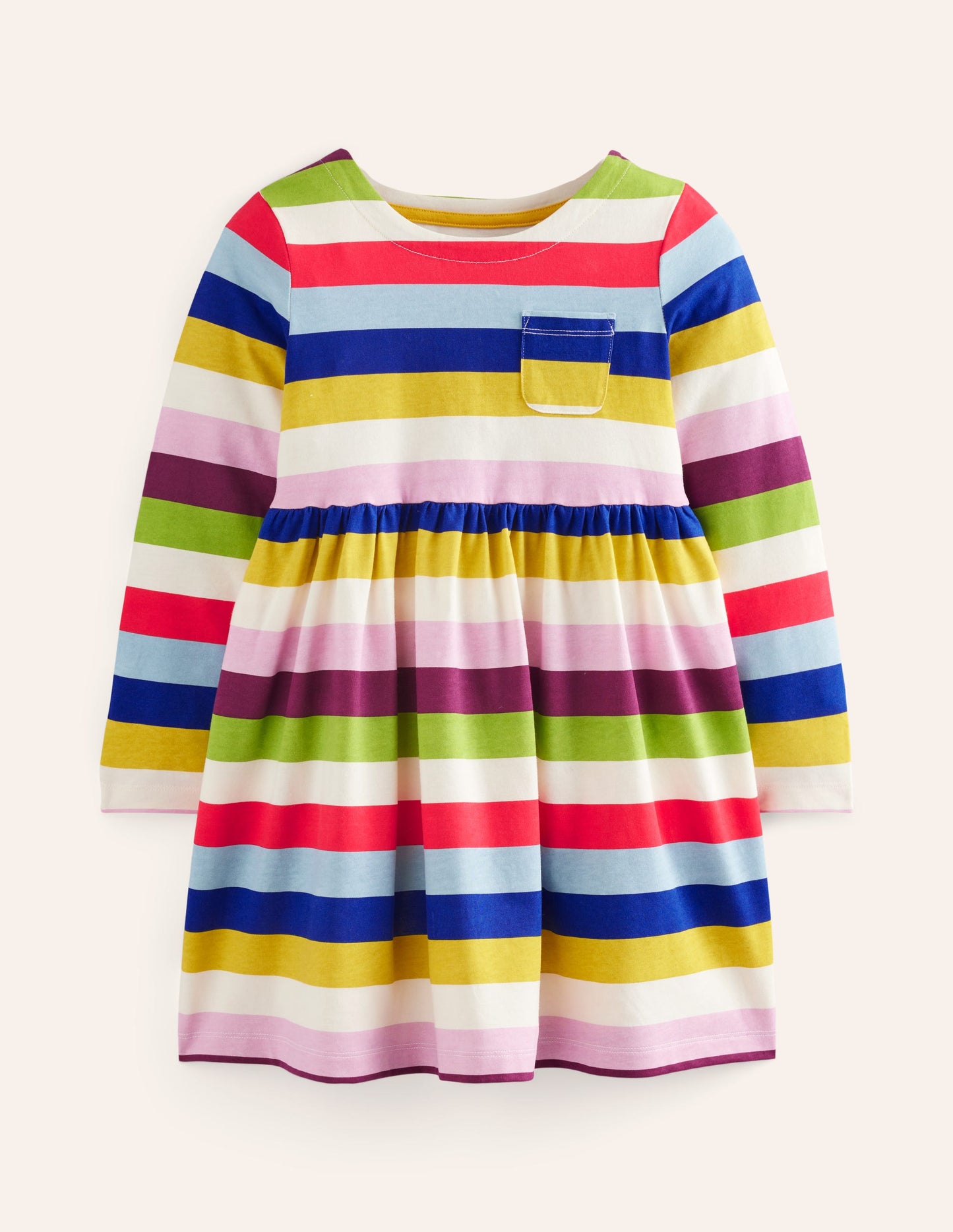 Long-Sleeved Fun Jersey Dress-Rainbow Multi Stripe