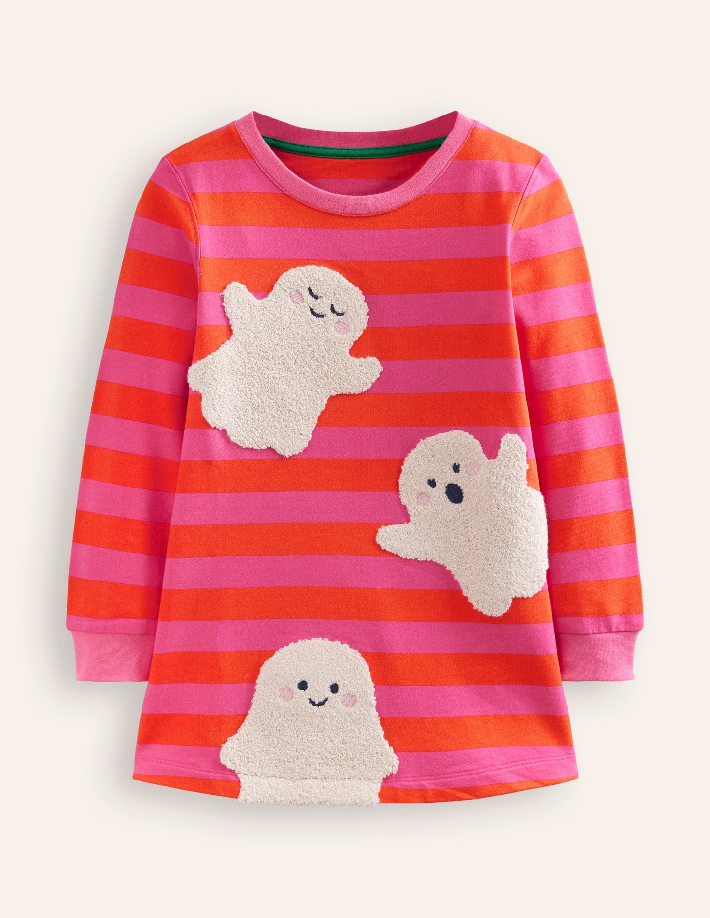 Ida Sweatshirt Appliqué Dress-Vibrant Pink/Terracotta Ghosts