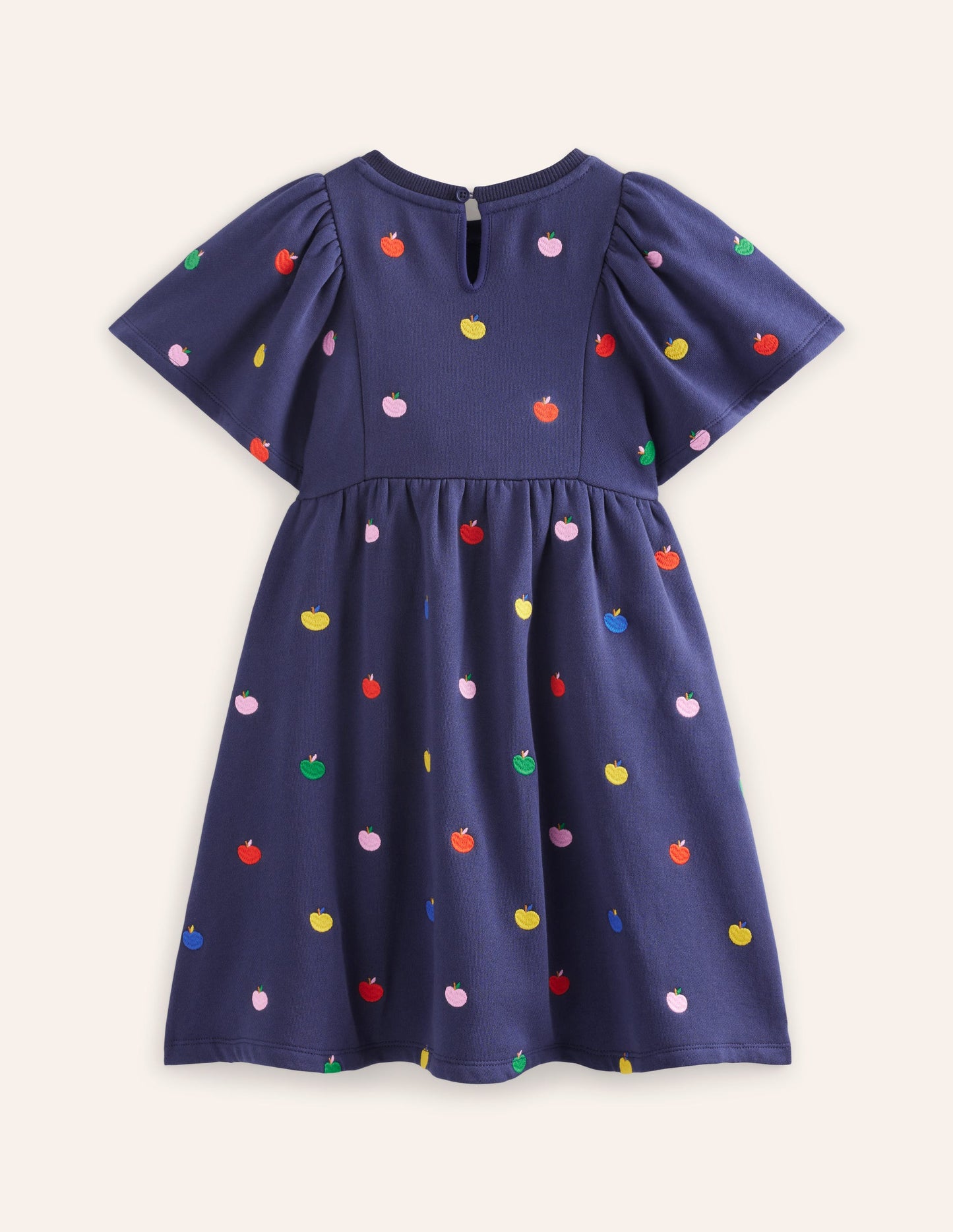 Embroidered Cosy Sweat Dress-College Navy Rainbow Apples