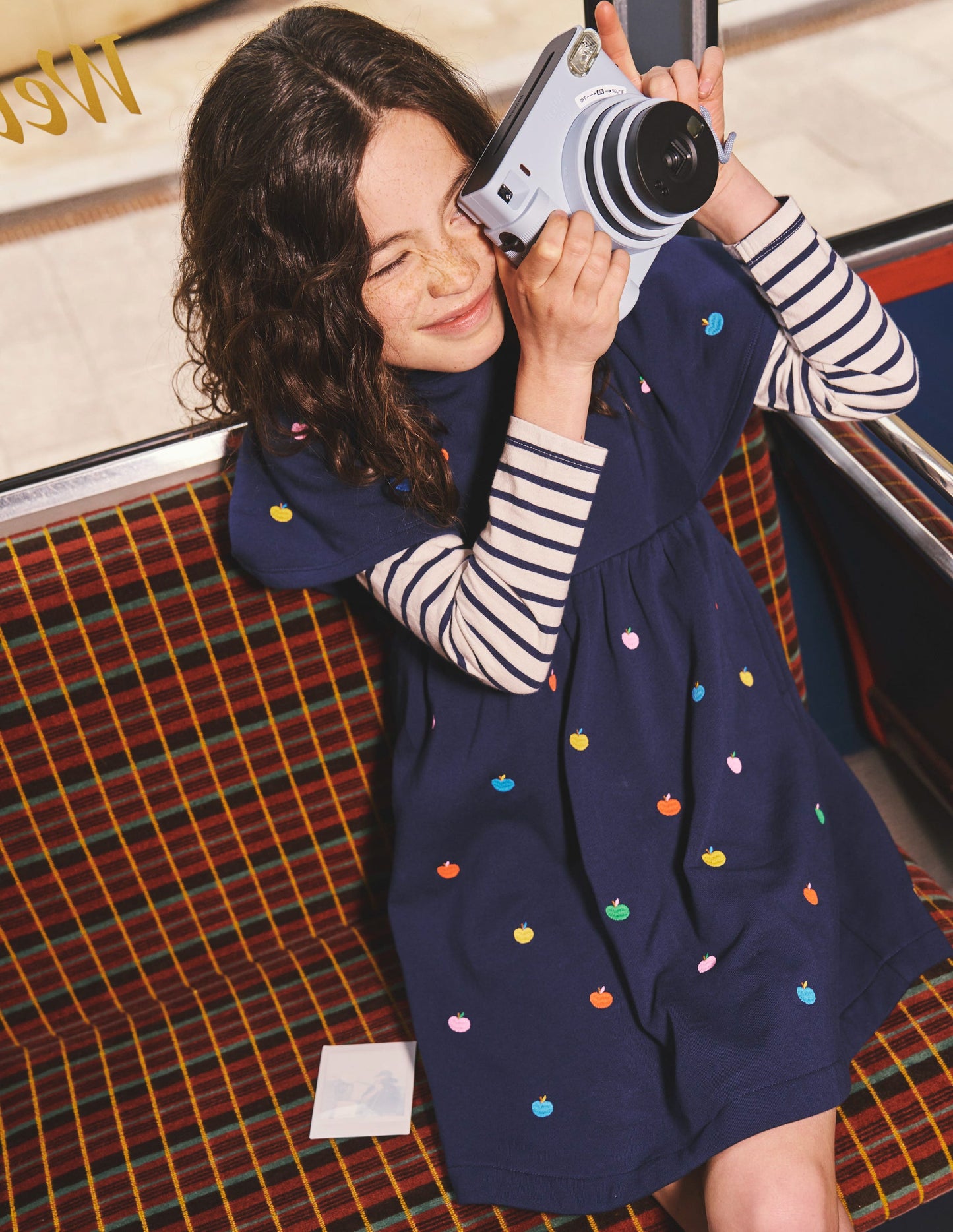 Embroidered Cosy Sweat Dress-College Navy Rainbow Apples