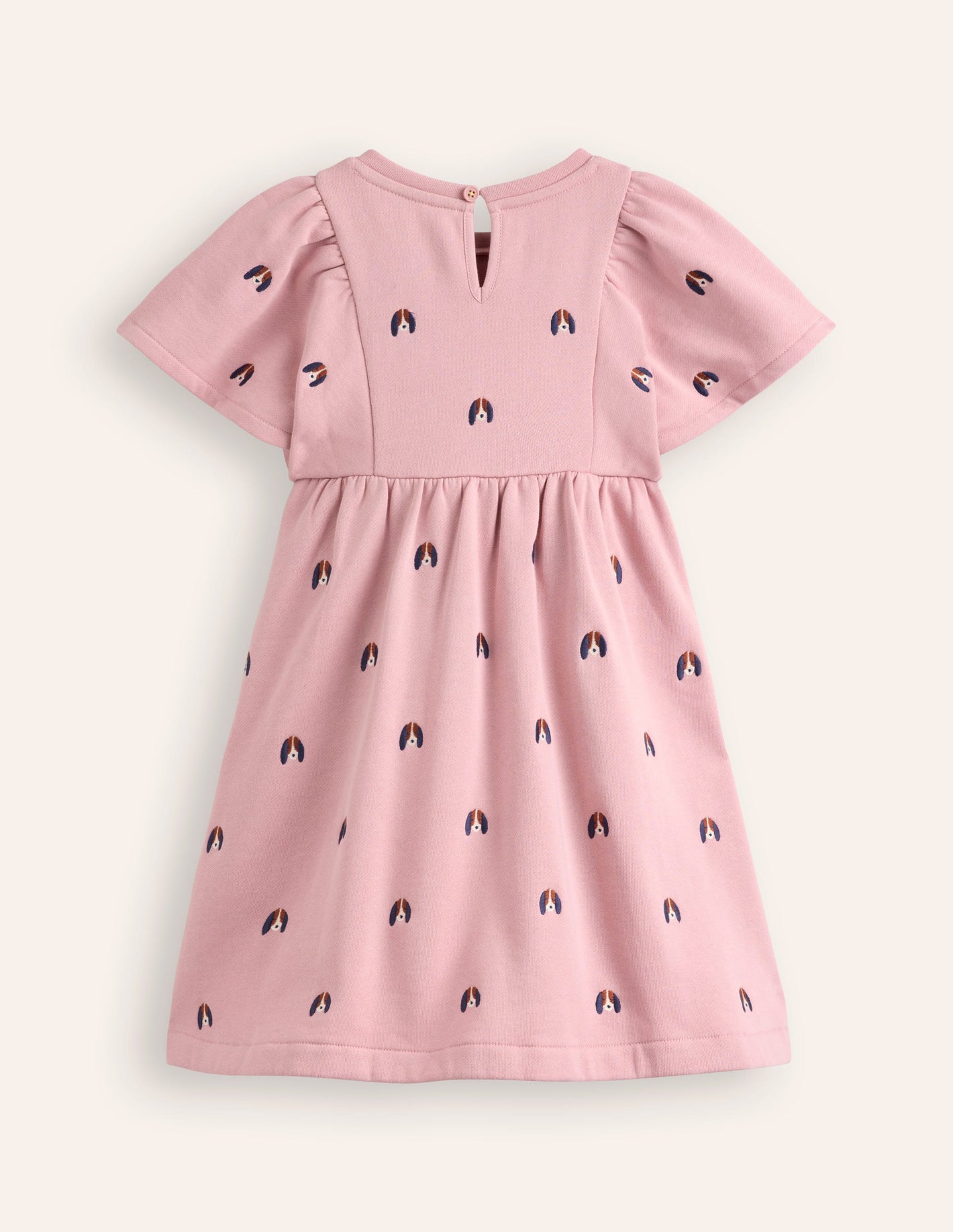 Embroidered Cosy Sweat Dress-Vintage Pink Pups