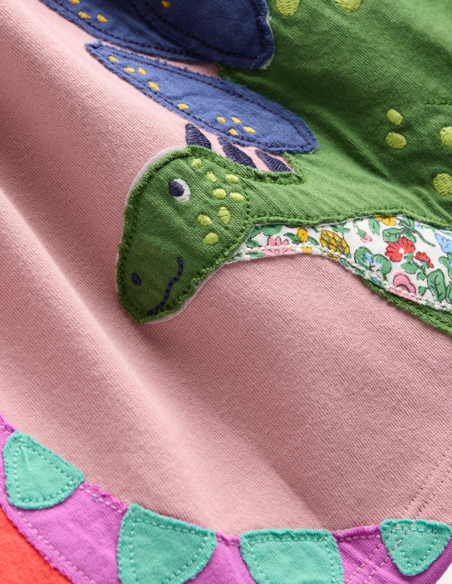 Appliqué Hem Jersey Dress-Vintage Pink Dinosaurs