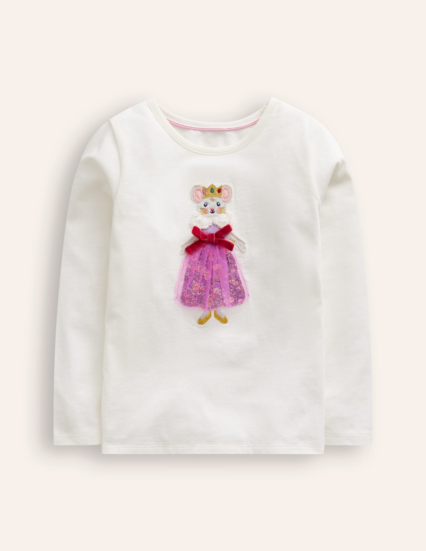 Appliqué Long Sleeve Top -Ivory Queen Mouse