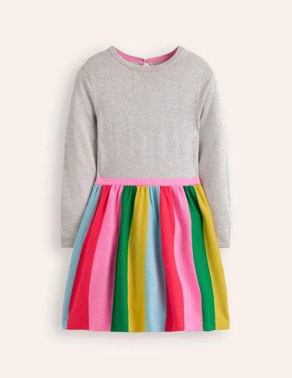 Knitted Rainbow Dress-Grey Marl