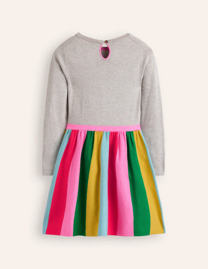 Knitted Rainbow Dress-Grey Marl