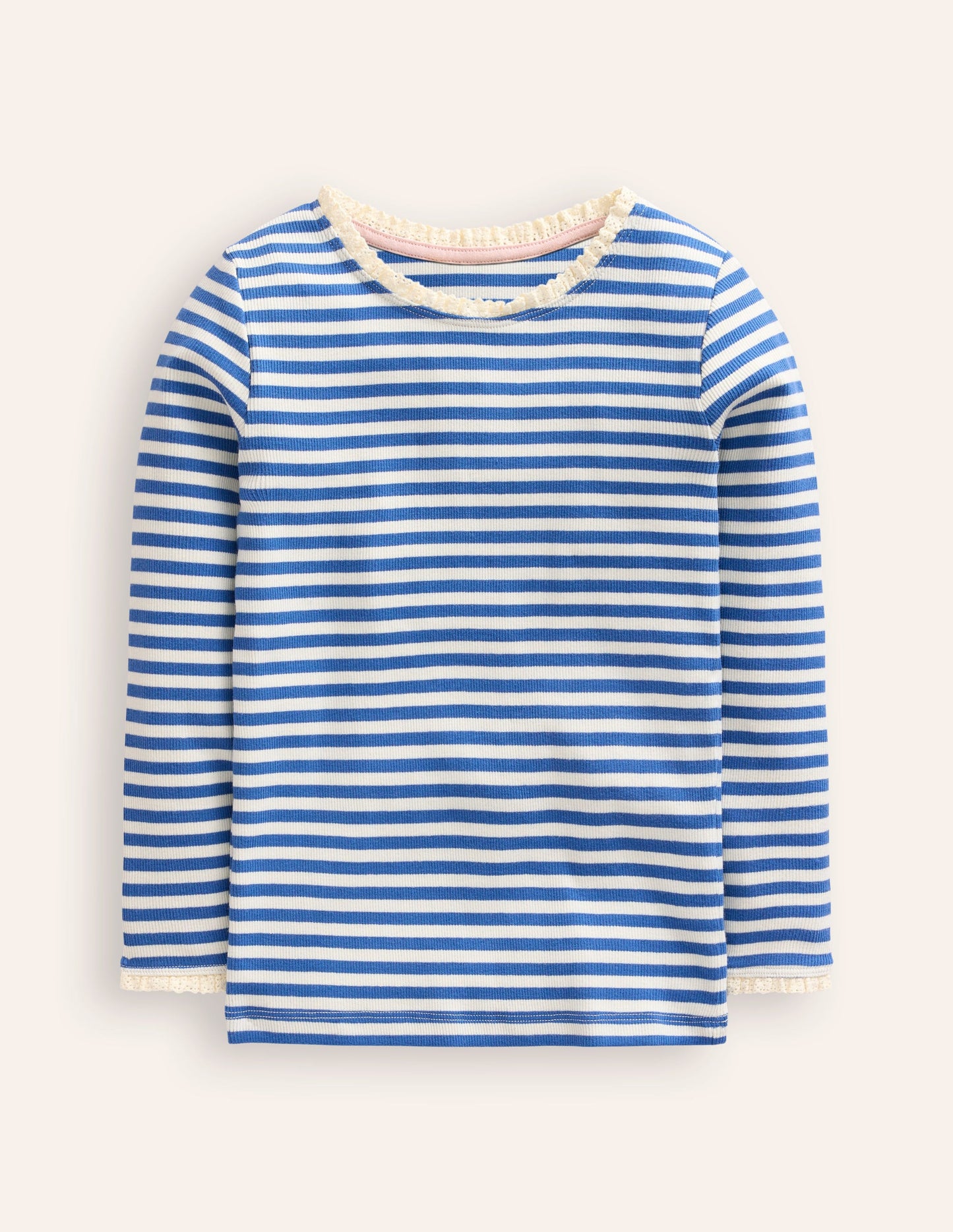 Ribbed Long Sleeve T-Shirt-Bluejay/ Ivory