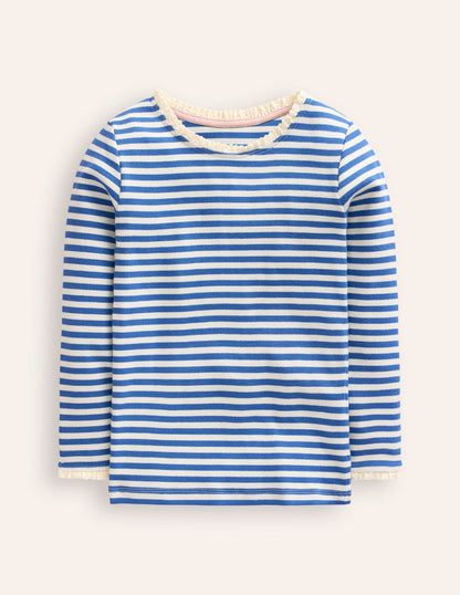 Ribbed Long Sleeve T-Shirt-Bluejay/ Ivory