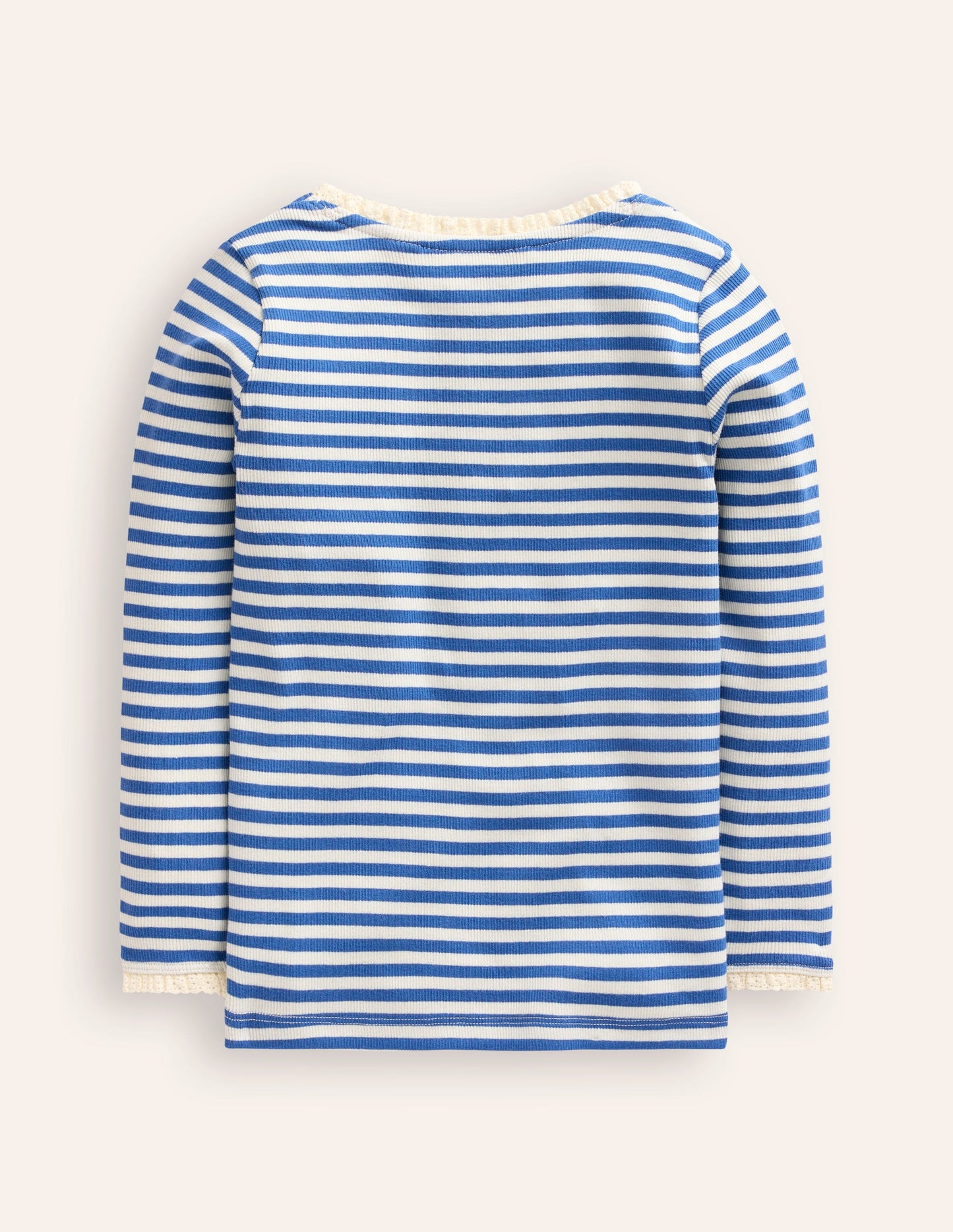 Ribbed Long Sleeve T-Shirt-Bluejay/ Ivory