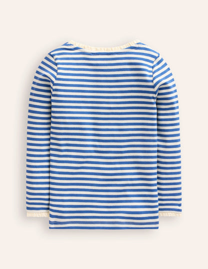 Ribbed Long Sleeve T-Shirt-Bluejay/ Ivory