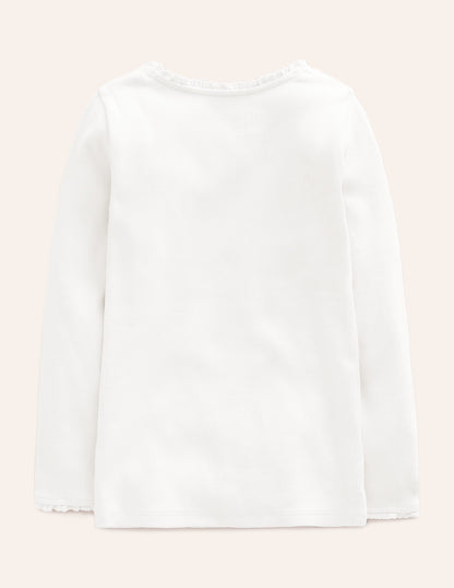 Ribbed Long Sleeve T-Shirt-White