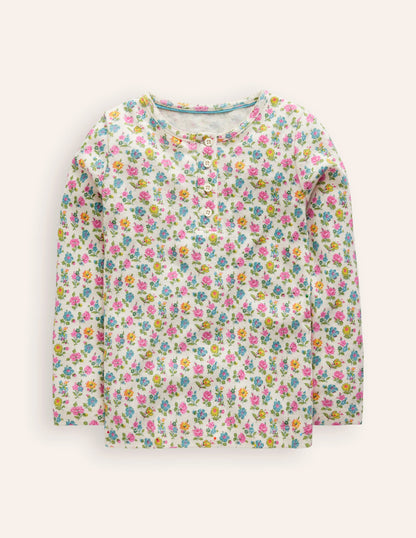 Henley Pointelle Top-Multi Tiny Floral