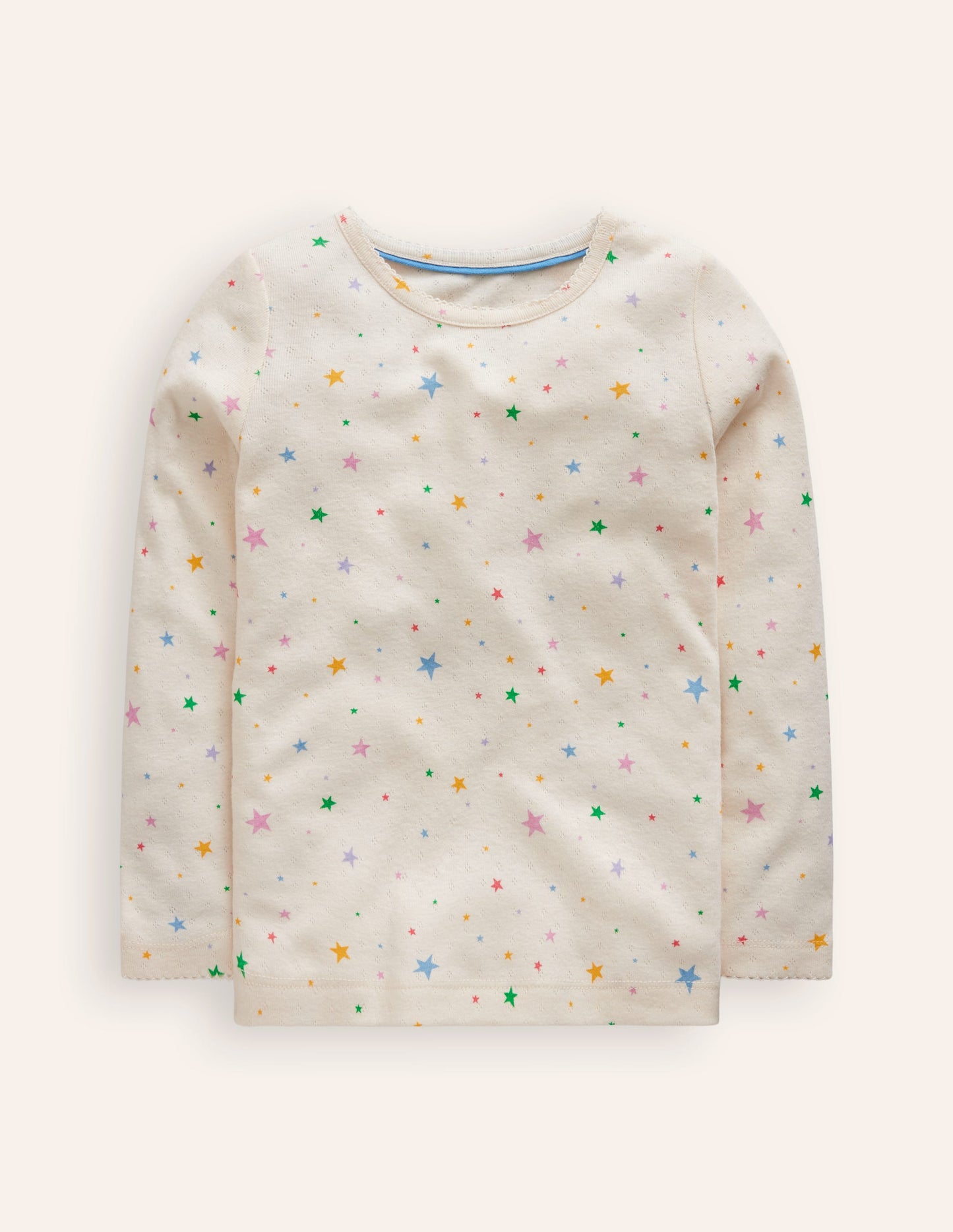 Long Sleeve Pointelle Top-Multi LIttle Stars