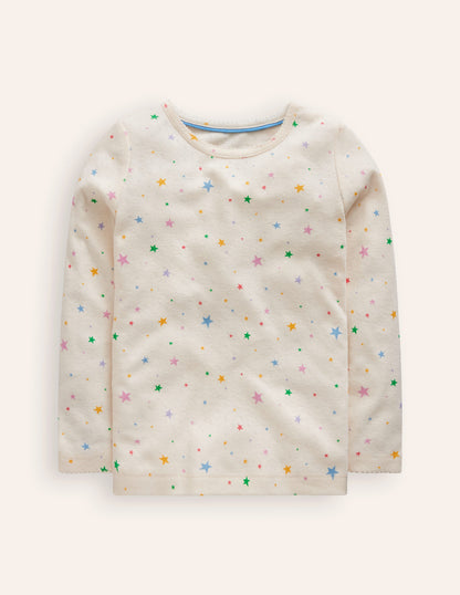 Long Sleeve Pointelle Top-Multi LIttle Stars